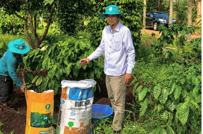 The team demonstrating biochar fertiliser.
