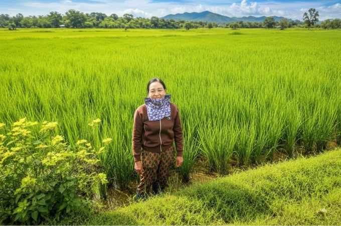 A farmer showing the results of biochar.