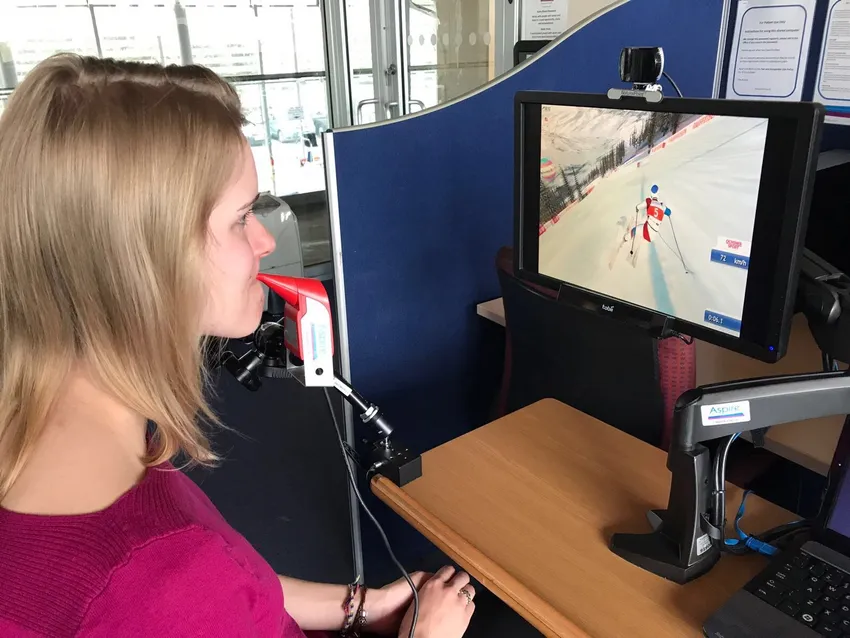 Woman using assistive technology