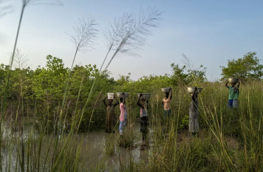 Women stood in the Daka river, Yendi