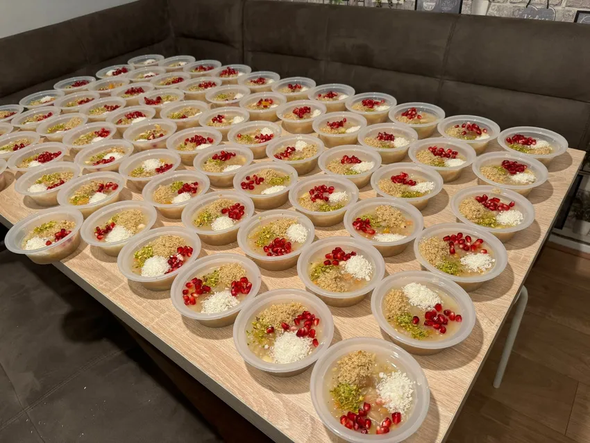 Children and staff members get to taste the delicious pudding