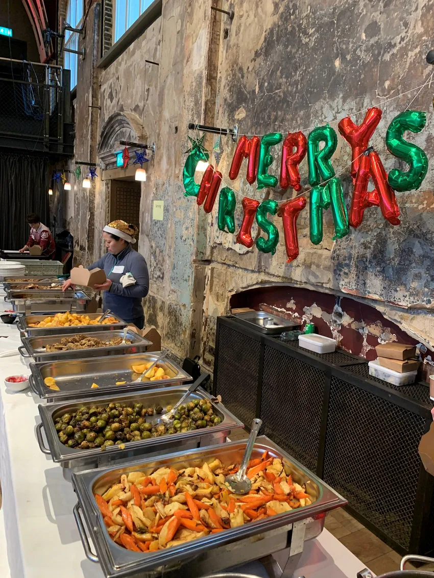 Buffet of festive Christmas dishes served at Community Christmas Day 2022, image credit Hannah Barnett Leveson