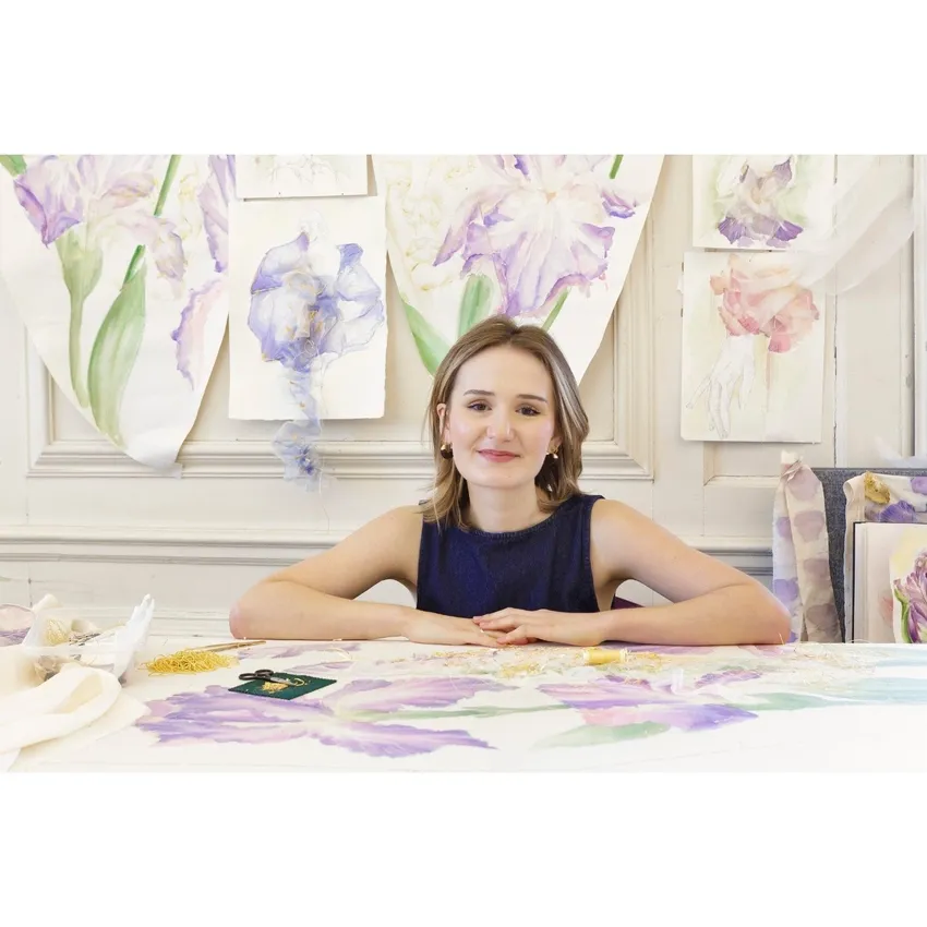 Harriet Hawtry-Coombes with sketches for her final piece 2026