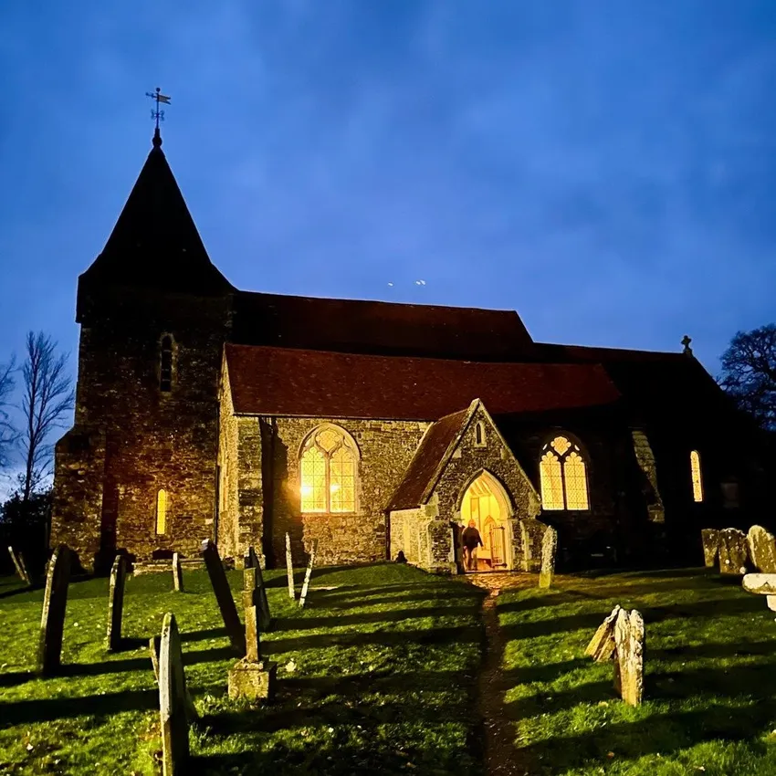 Peasmarsh Church by night from Graham Dunning square