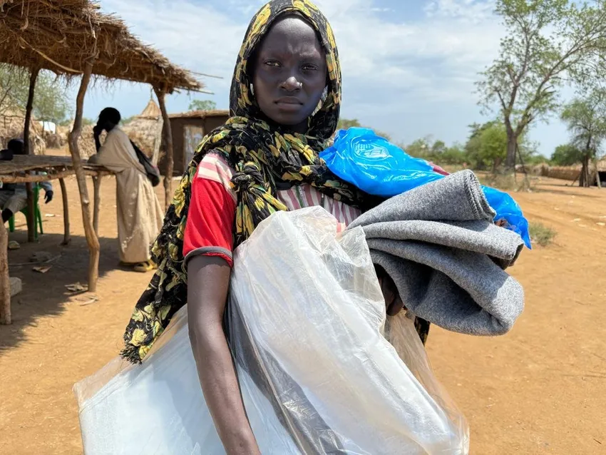 Emergency shelter for families displaced by war in Sudan