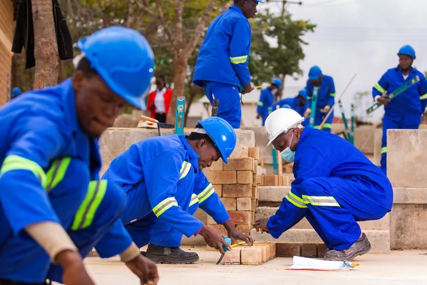 Training at Build It's construction training centre on the northern edge of Lusaka, Zambia