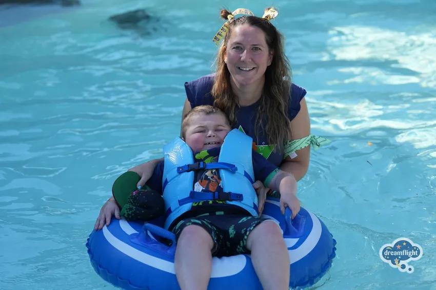 Lucas and his guide, Connie, enjoying Discovery Cove in Orlando last year.