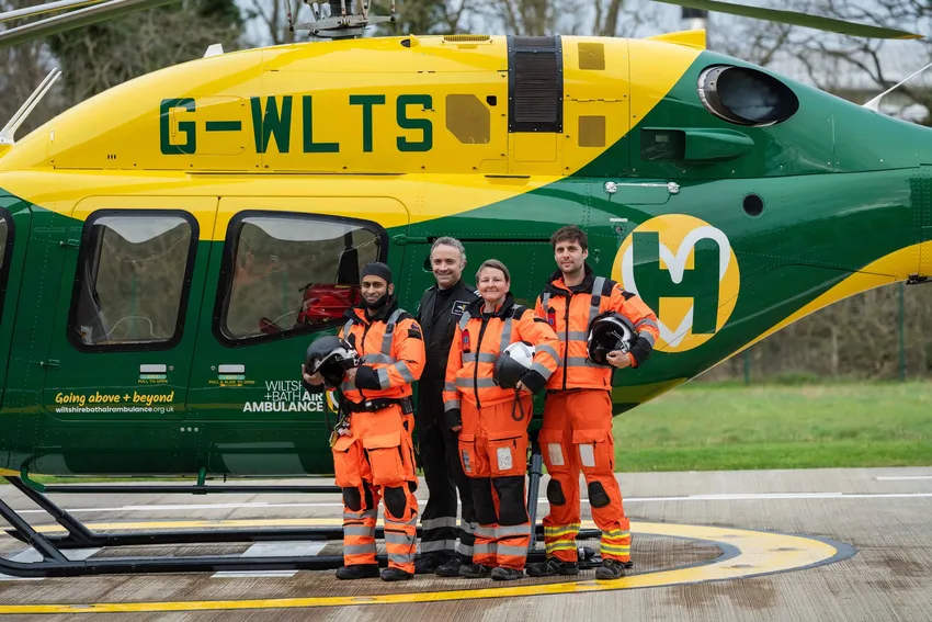 Crew with helicopter