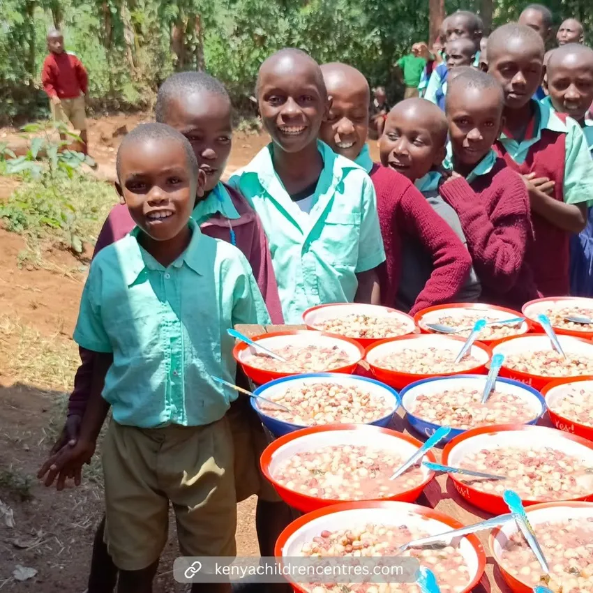 Boys line up for lunch