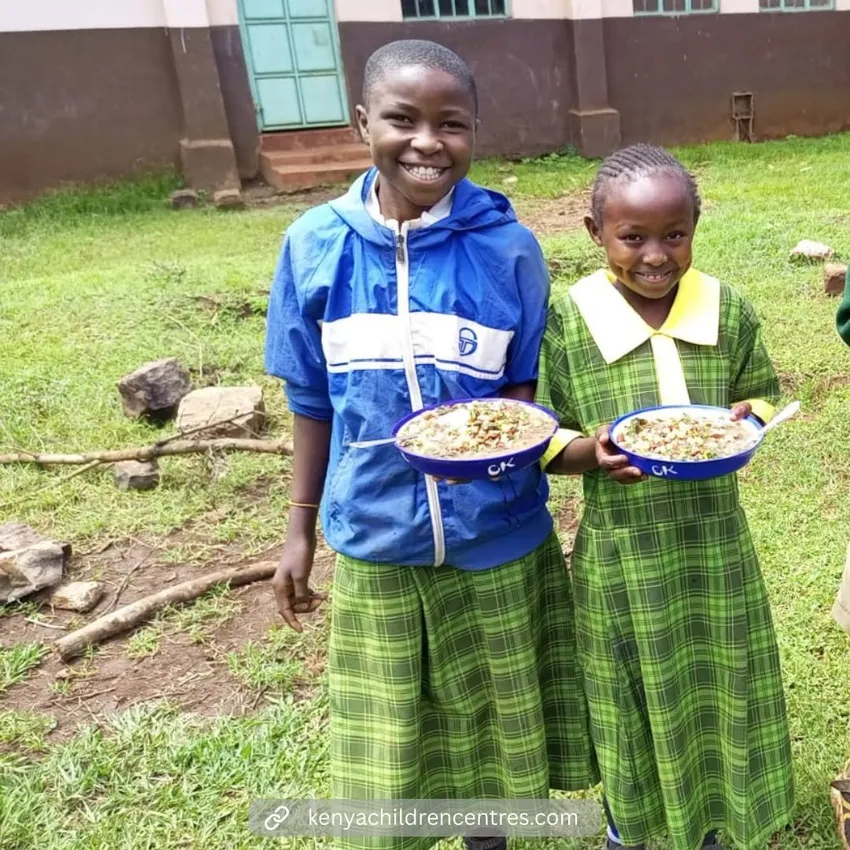 Two happy girls at Feeding Centre