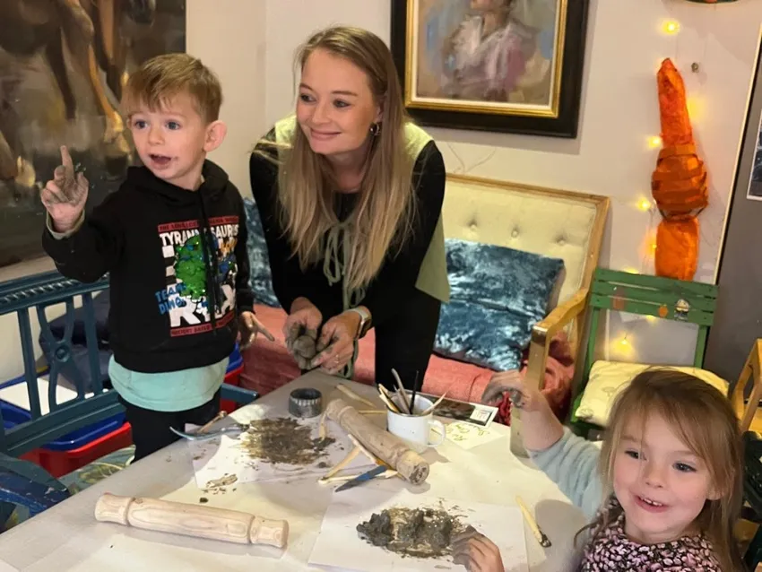 A family doing crafting activities together