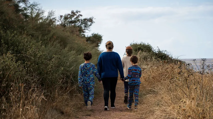 Family walking outside
