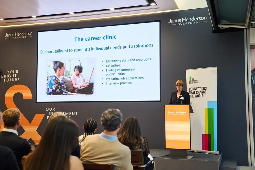 Promoting LEAH's career clinic at a Funding Network event