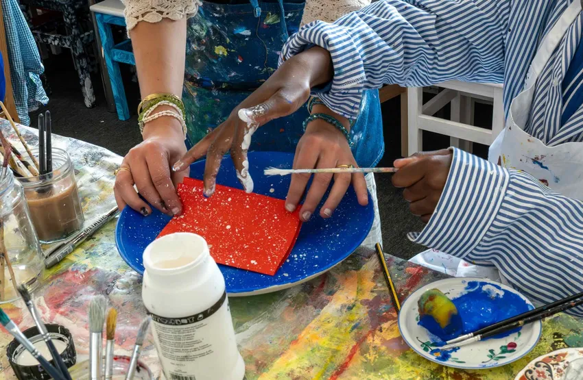 Students making artwork