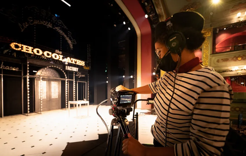 Filming for Romantics Anonymous, Bristol 2020. Photo by Steve Tanner
