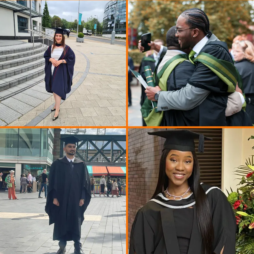 A compilation of grantees in their graduation gowns and caps