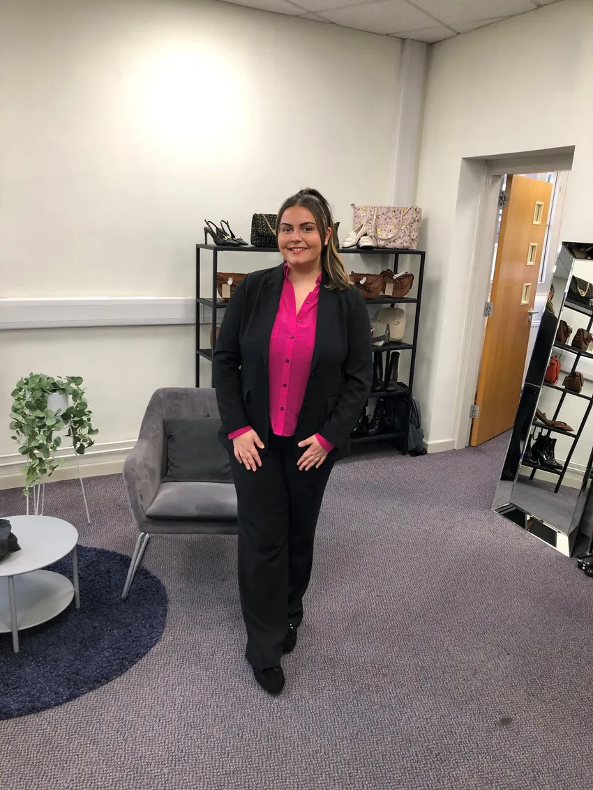 One of the women we have supported wearing her interview clothing from our styling session, feeling confident and ready to take on the world.