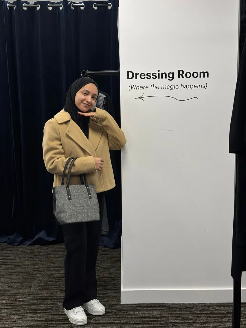 One of our clients, prepped and styled for her interview.