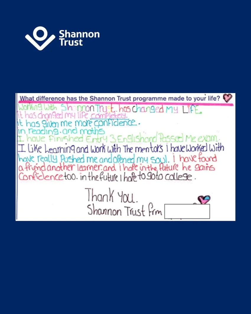 A handwritten letter from a Shannon Trust learner