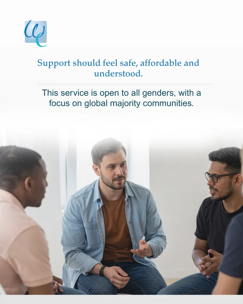 Image showing a small group support setting with text about support being safe, affordable and understood.