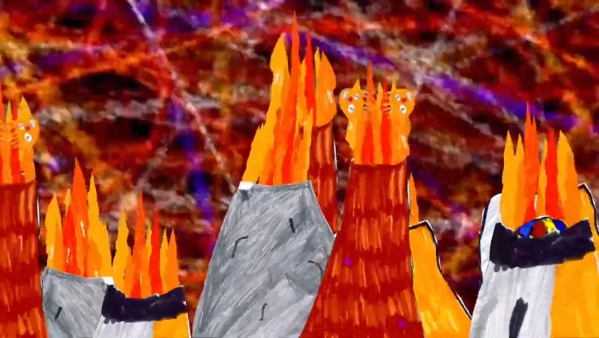 Multiple exploding volcanoes from an animated film by children