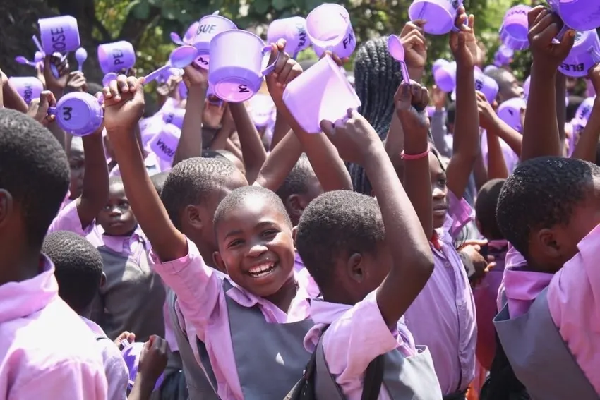 Students with cups