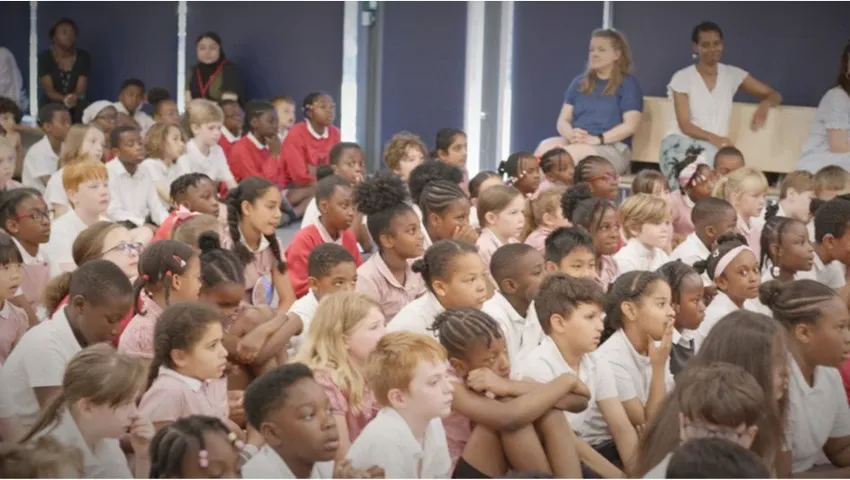 Children in a school's music project with SongEasel