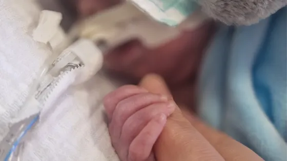Picture of baby holding parents finger