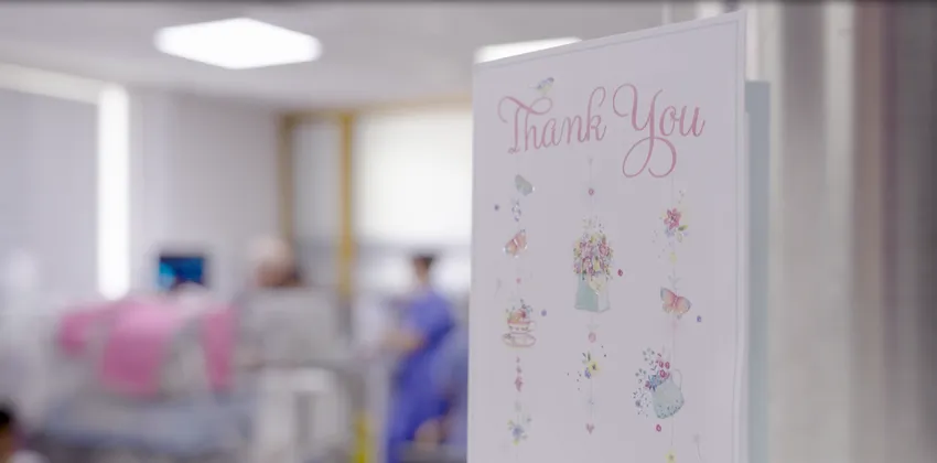 Thank you card on the unit from a family on the neonatal ward