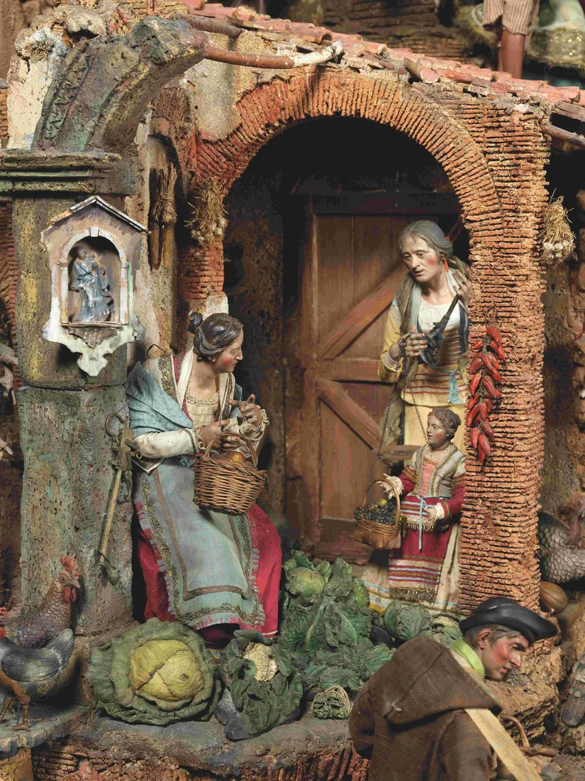 The nativity is rich in detail, with scenes of everyday life in Naples' taverns and streets depicted in faithful detail - including perfectly recreated clothes and jewellery, baskets of produce and these fine cabbages.