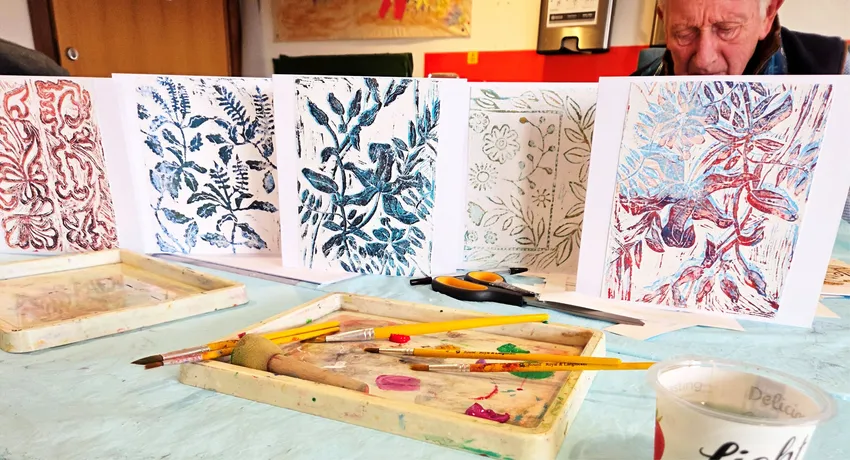 Two colour lino printing - Art Therapy