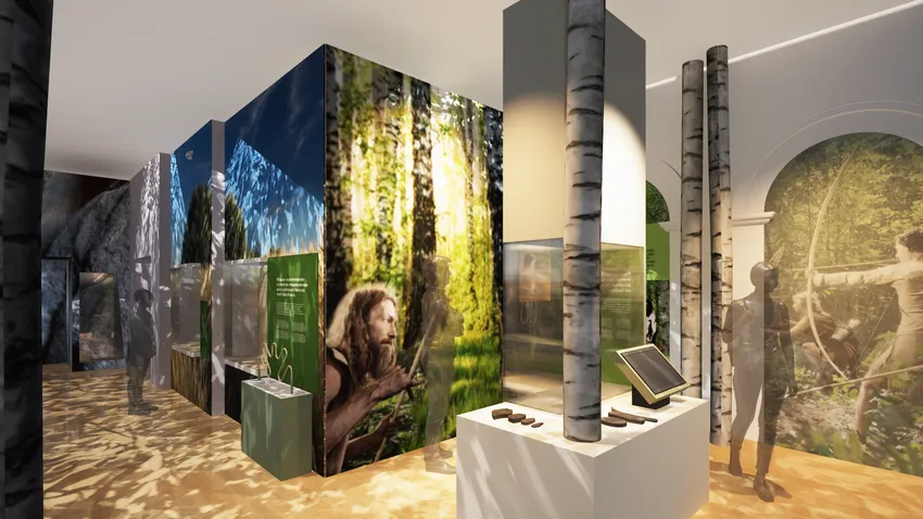 Rendered image design of Prehistory Gallery for Assize Court Building as new home for Wiltshire Museum.