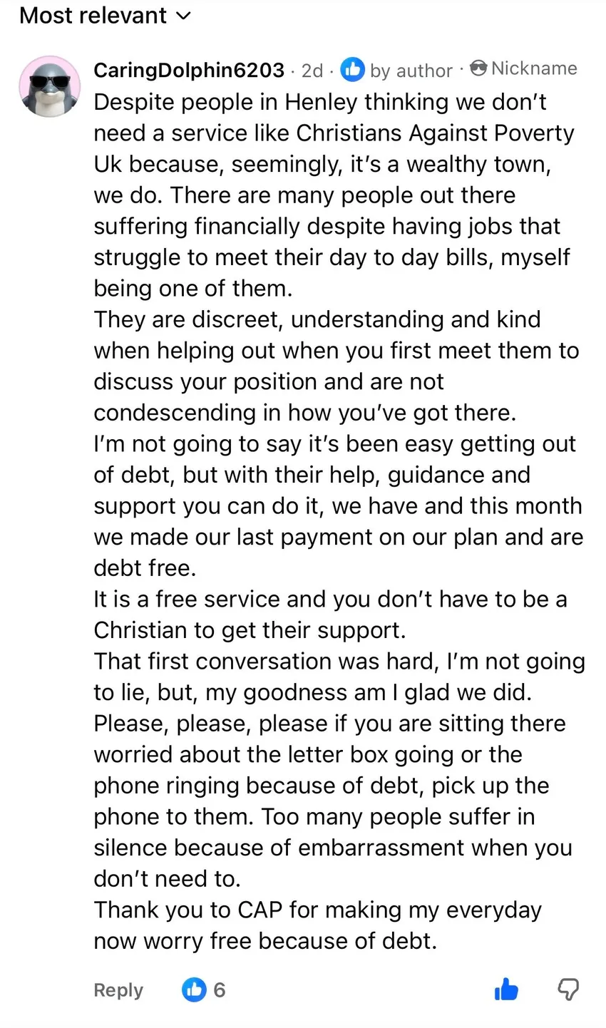 quote from a recent Debt Client